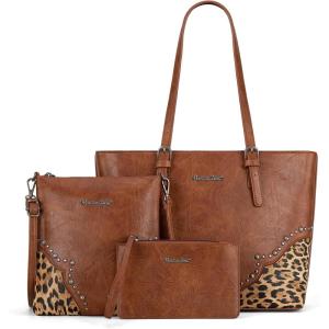 Montana West Purses for Women Tote Bag 3Pcs Set Leopard Print Satchel Handbags(058 Brown)