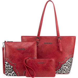 Montana West Purses for Women Tote Bag 3Pcs Set Leopard Print Satchel Handbags(058 Red)