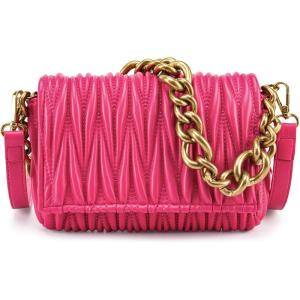 Montana West Quilted Small Shoulder Bag for Women Y2K Trendy Cute Clutch Underarm Purse with 2 Removable Straps(Hot Pink)