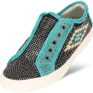 Montana West Slip-on Shoes for Women Casual Sneakers Fashion Western Bling Walking Shoes Women’s Low-Top Canvas Loafers 900-S018BK-8, Ae-black-s018