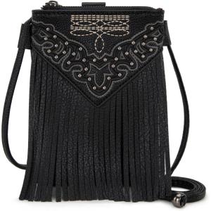 Montana West Small Crossbody Bags for Women Western Cell Phone Purse(Fringe Black)
