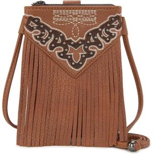 Montana West Small Crossbody Bags for Women Western Cell Phone Purse(Fringe Brown)
