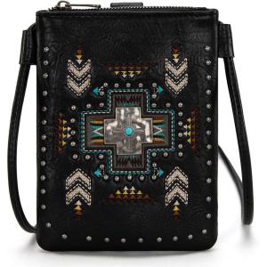 Montana West Small Crossbody Bags for Women Western Cell Phone Purse(Spiritual Black)