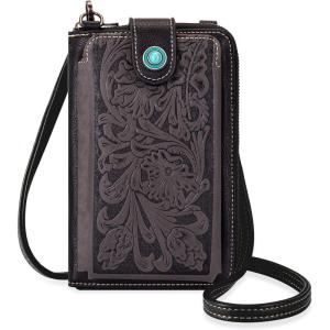 Montana West Small Crossbody Bags for Women Western Handbag with Cash Slots(Embossing Black)