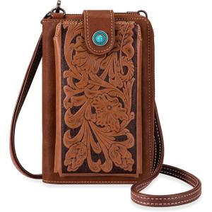 Montana West Small Crossbody Bags for Women Western Handbag with Cash Slots(Embossing Brown)