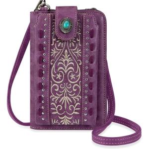 Montana West Small Crossbody Bags for Women Western Handbag with Cash Slots(Embroidered Purple 109)