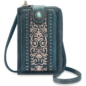 Montana West Small Crossbody Bags for Women Western Handbag with Cash Slots(Embroidered Turquoise)