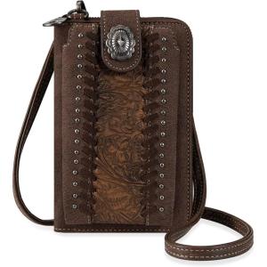 Montana West Small Crossbody Bags for Women Western Handbag with Cash Slots(Tooled Brown)
