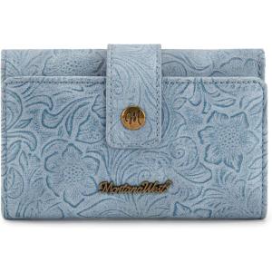 Montana West Small Women’s Wallet Black Cow Print Card Wallets for Women Trifold Travel Wallet Ladies Female Wallets RFID Blocking Western Card Cash Wallett with ID Window(Jeans Blue)