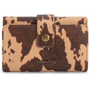 Montana West Small Women’s Wallet Black Cow Print Card Wallets for Women Trifold Travel Wallet Ladies Female Wallets RFID Blocking Western Card Cash Wallett with ID Window(Cow Print-Brown)