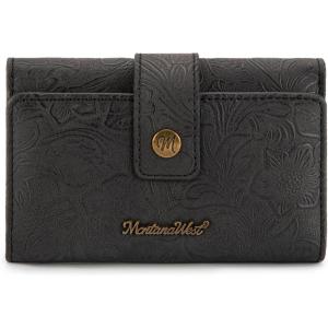 Montana West Small Women’s Wallet Black Cow Print Card Wallets for Women Trifold Travel Wallet Ladies Female Wallets RFID Blocking Western Card Cash Wallett with ID Window(Black)