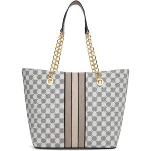 Montana West Tote Bag for Women Chain Top-handle Handbags(Beige/Grey)