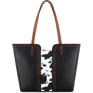 Montana West Tote Bag for Women Top Handle Satchel Purse(Cow Print Black)