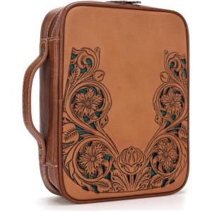 Montana West Western Style Embroidered Bible Covers for Women Men Book Carrying Case Church Bag Outdoor Bible Protective DC063BR(Brown Leather Print)