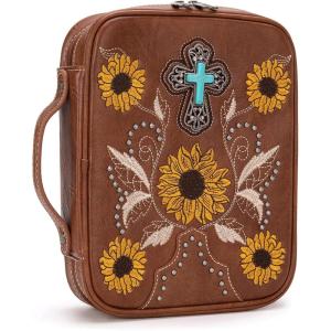 Montana West Western Style Embroidered Bible Covers for Women Men Book Carrying Case Church Bag Outdoor Bible Protective DC063BR(Brown Sunflower)