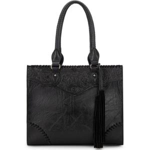 Montana West Western Tooling Handbags Vintage Prints and Whipstitch Craftsmanship(Tassels Black)