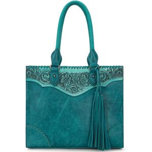 Montana West Western Tooling Handbags Vintage Prints and Whipstitch Craftsmanship(Tassels Turquoise)