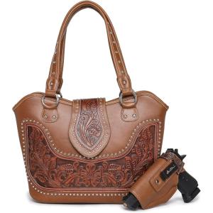 Montana West Western Tote Bag for Women Tooled Shoulder Bag Ladies Purses and Handbags(A-tooling Brown)