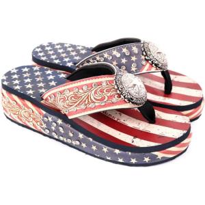 Montana West Women’s Flip Flop American Flag Pride Star Wedge Sandals Patriotic Comfort Flip Flop Slippers Red CW-US06-S089RD-10