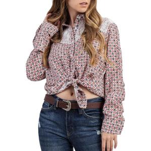 Montana West Womens Long Sleeve Tops Casual Button Down Shirts Work Office Blouse Lace Cuffed Sleeve Floral Tops ABU-AB-TS1033RF-L Red