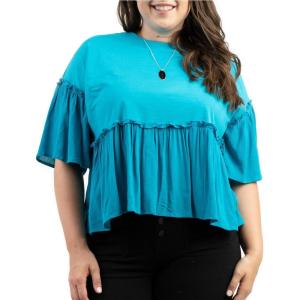 Montana West Womens Plus Size Tops 1/2 Bell Sleeve Shirts Summer Crewneck Loose Ruffle High Low Hem Peplum Blouse Teal ABU-AB-T1027TL-XL