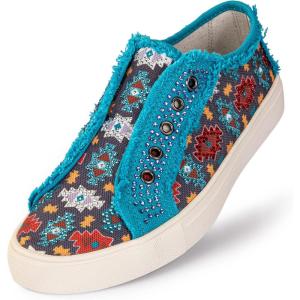 Montana West Women’s Slip On Sneakers Casual Loafers Rhinestone Walking Shoes Art Ethnics Painted Travel Shoes 900-S029BL-6