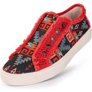 Montana West Women’s Slip On Sneakers Casual Loafers Rhinestone Walking Shoes Art Ethnics Painted Travel Shoes 900-S038RD-6