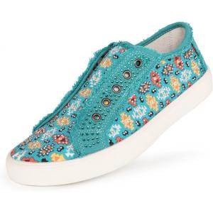 Montana West Women’s Slip On Sneakers Casual Loafers Rhinestone Walking Shoes Art Ethnics Painted Travel Shoes 900-S044TQ-6
