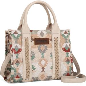 Montana West Wrangler Boho Tote Bag Aztec Top Handle Handbags and Purses(Flat-beige)