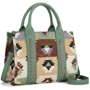 Montana West Wrangler Boho Tote Bag Aztec Top Handle Handbags and Purses(Flat-green)