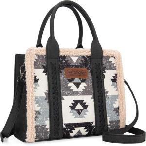 Montana West Wrangler Boho Tote Bag Aztec Top Handle Handbags and Purses(Sherpa Black)