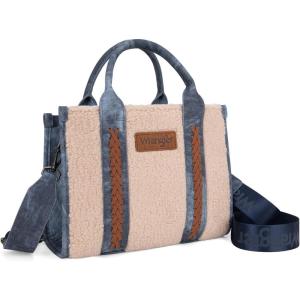 Montana West Wrangler Boho Tote Bag Aztec Top Handle Handbags and Purses(Sherpa Jean-wide Strap)