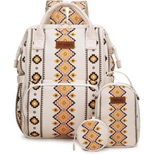 Montana West Wrangler Callie Diaper Bag Backpack with Pacifier Case, Crossbody Bottle Bag and Stroller Straps Western Pattern Multifunction Baby Travel Bag Set WG2215-9110LV(3pcs-tan)