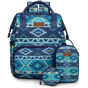 Montana West Wrangler Callie Diaper Bag Backpack with Pacifier Case, Crossbody Bottle Bag and Stroller Straps Western Pattern Multifunction Baby Travel Bag Set WG2215-9110LV(3pcs-navy)