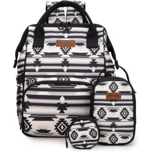 Montana West Wrangler Callie Diaper Bag Backpack with Pacifier Case, Crossbody Bottle Bag and Stroller Straps Western Pattern Multifunction Baby Travel Bag Set WG2215-9110LV(3pcs-black)