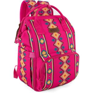 Montana West Wrangler Callie Diaper Bag Backpack with Stroller Straps Multifunction Baby Travel Bag WG2204-9110BK(Hot Pink)