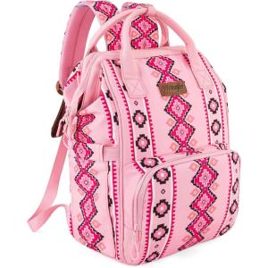 Montana West Wrangler Callie Diaper Bag Backpack with Stroller Straps Multifunction Baby Travel Bag WG2204-9110BK(Pink)