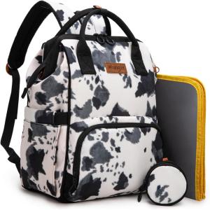 Montana West Wrangler Diaper Bag Backpack Aztec Travel Backpack Purses Western Multi-Function Baby Bags for Mom with Waterproof Insulated Pockets(3pcs Cow Print Black)