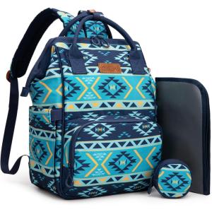 Montana West Wrangler Diaper Bag Backpack Aztec Travel Backpack Purses Western Multi-Function Baby Bags for Mom with Waterproof Insulated Pockets(Navy)