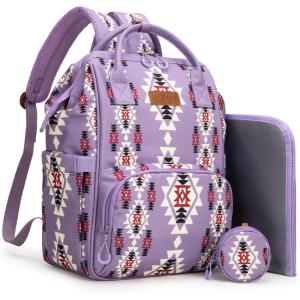 Montana West Wrangler Diaper Bag Backpack Aztec Travel Backpack Purses Western Multi-Function Baby Bags for Mom with Waterproof Insulated Pockets(Purple)
