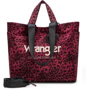 Montana West Wrangler Large Tote Bag for Women Designer Leopard Print Purse for Travel Work Gym(Red)