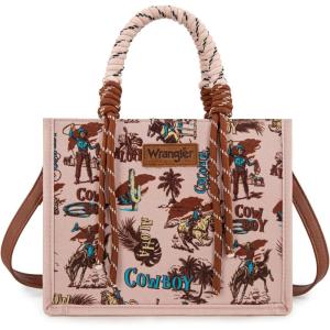 Montana West Wrangler Tote Bag Western Satchel Bags for Women with Braided Rope Handles(Cowgirl Pink)