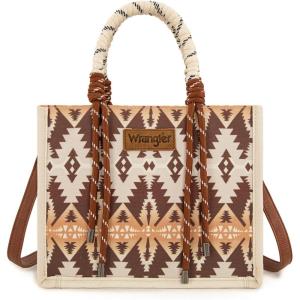 Montana West Wrangler Tote Bag Western Satchel Bags for Women with Braided Rope Handles(Khaki)