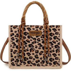 Montana West Wrangler Tote Bag Western Satchel Bags for Women with Braided Rope Handles(Leopard Brown Pu Strap)