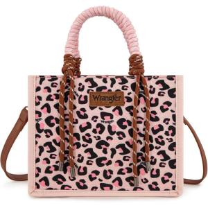 Montana West Wrangler Tote Bag Western Satchel Bags for Women with Braided Rope Handles(Leopard Pink Pu Strap)