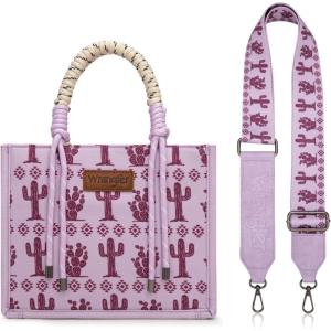 Montana West Wrangler Tote Bag Western Satchel Bags for Women with Braided Rope Handles(Wide Strap-cactus Purple)