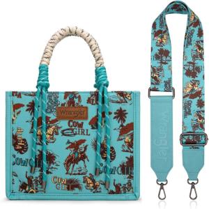 Montana West Wrangler Tote Bag Western Satchel Bags for Women with Braided Rope Handles(Wide Strap-cowgirl Calaite)