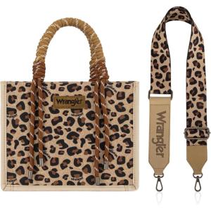 Montana West Wrangler Tote Bag Western Satchel Bags for Women with Braided Rope Handles(Wide Strap-leopard Brown)