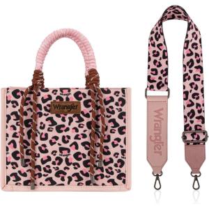 Montana West Wrangler Tote Bag Western Satchel Bags for Women with Braided Rope Handles(Wide Strap-leopard Pink)