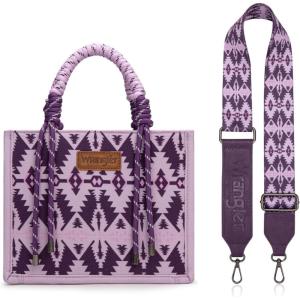 Montana West Wrangler Tote Bag Western Satchel Bags for Women with Braided Rope Handles(Wide Strap-purple)
